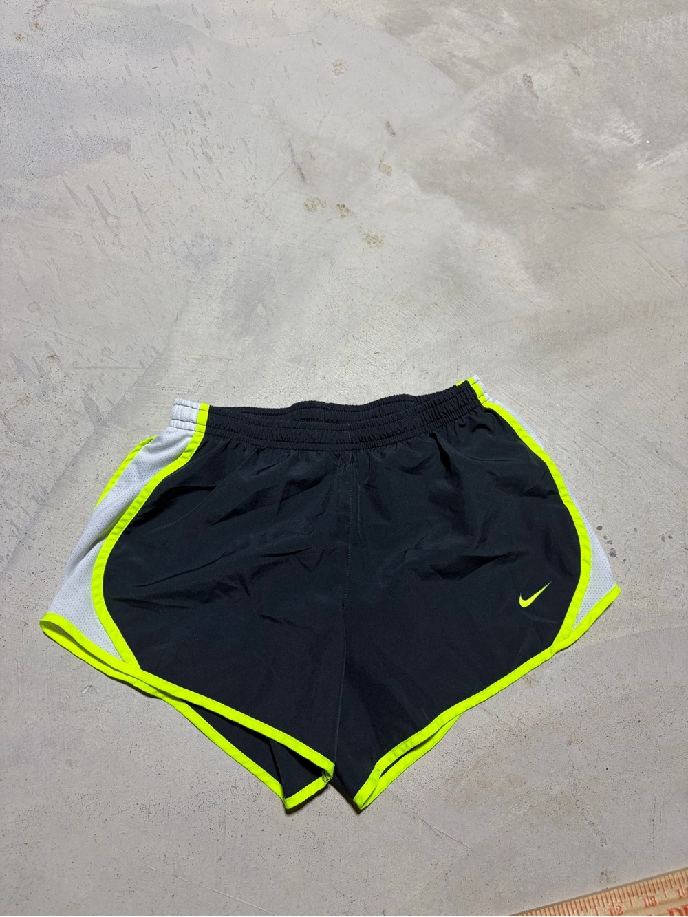 Nike kids girls Black Athletic Shorts with Neon Yellow Trim medium